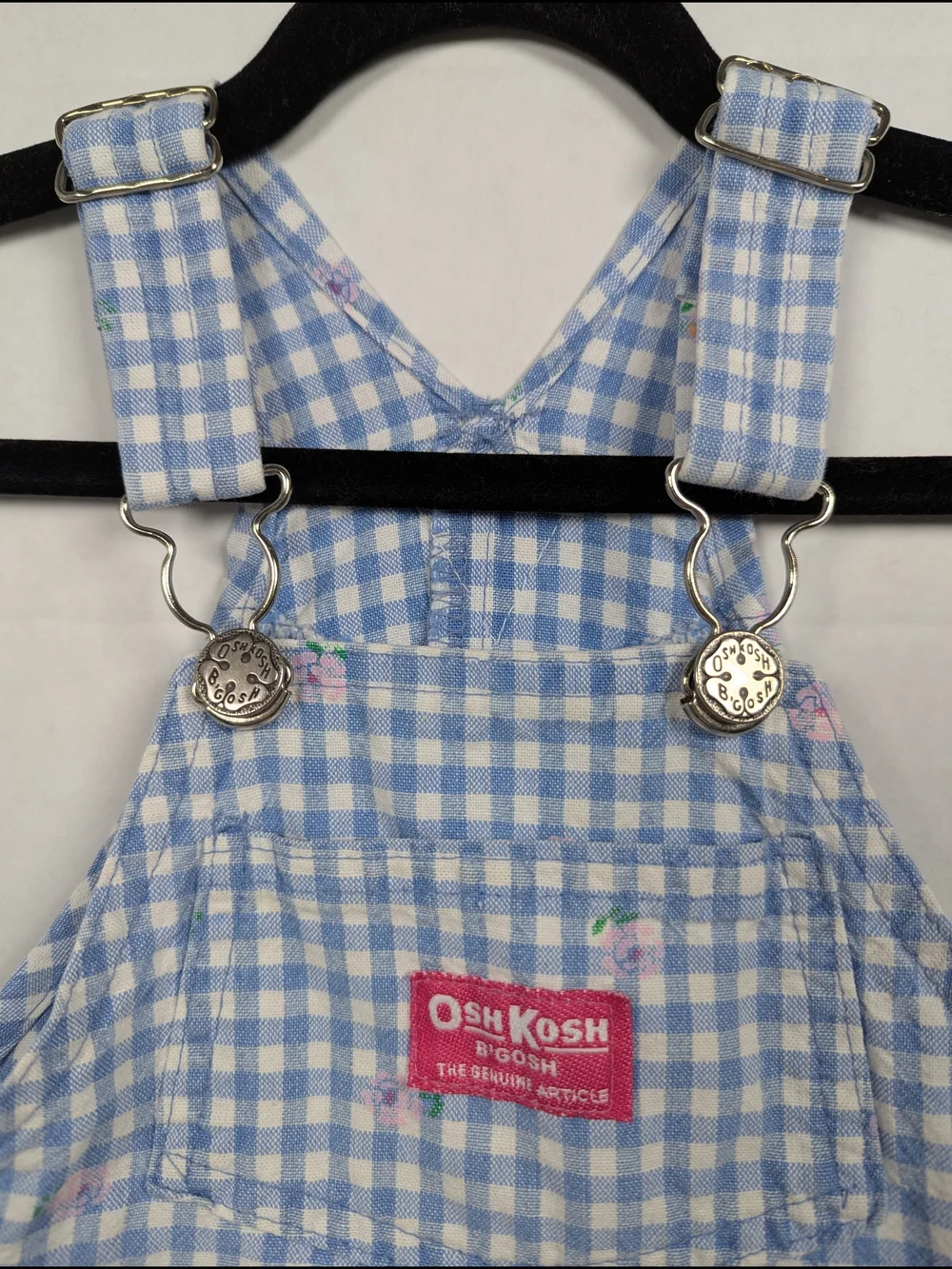 VTG 80s 90s OshKosh B'Gosh Vestback Overalls Shorts Floral Gingham Size 2T USA